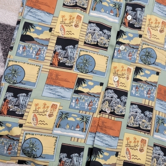 Tori Richard Shirt Men's Green Hawaiian Honolulu Ocean Sailing 100% Silk Medium - Picture 2 of 6